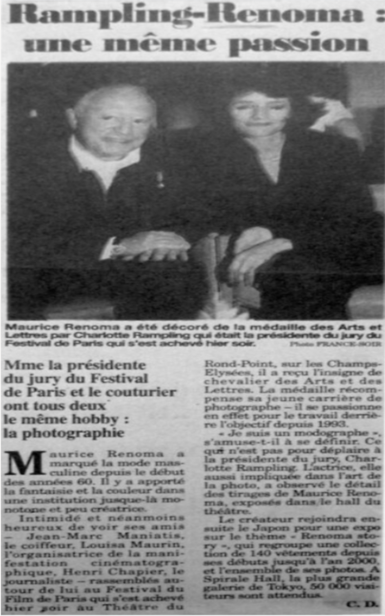 Maurice Renoma reçoit le grade de Chevalier dans l’Ordre des Arts et des Lettres Maurice Renoma reçoit le grade de Chevalier dans l’Ordre des Arts et des Lettres
